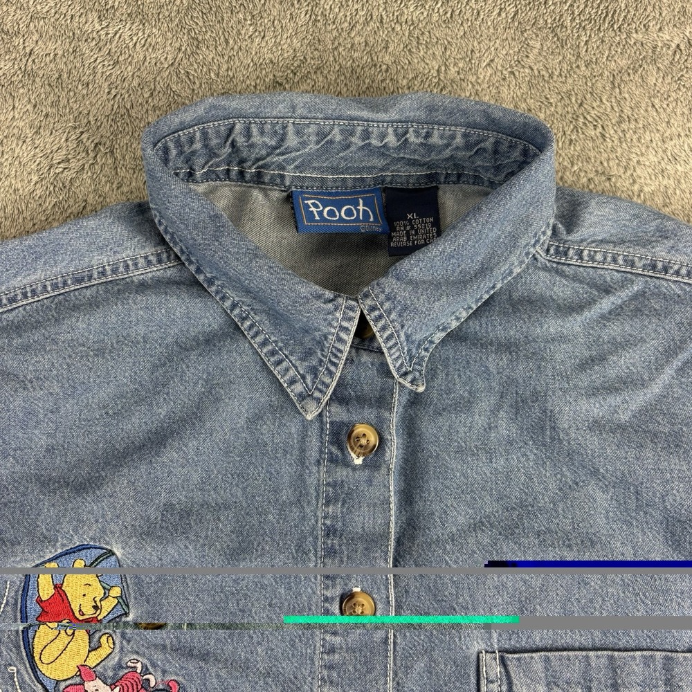VTG Disney  Winnie The Pooh & Friends Embroidered Denim Shirt Womens XL